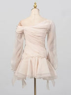 Apricot Ruffle Diagonal Long Sleeve Mini Dress