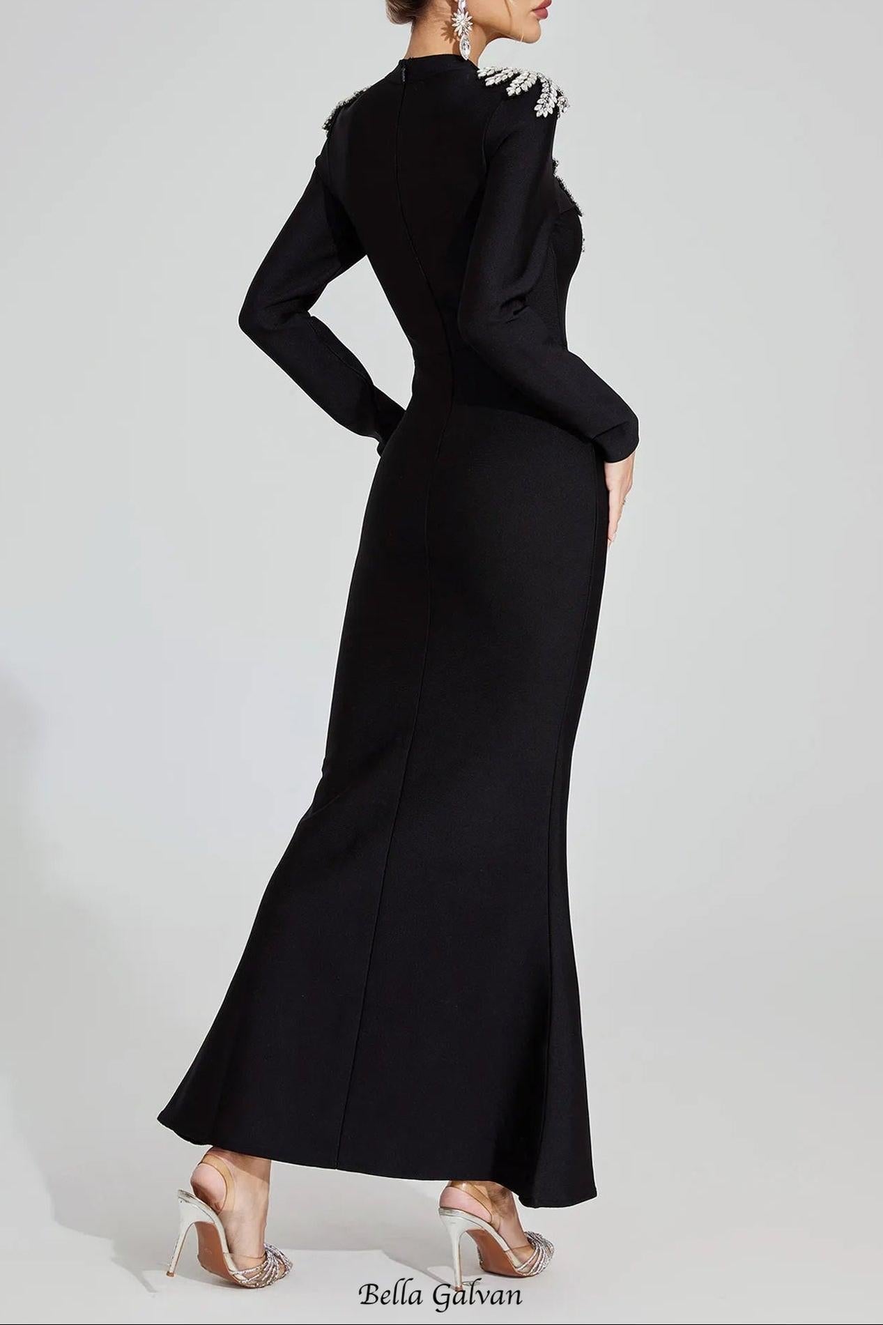 karen Black Diamond pattern Bandage maxi Dress