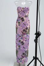 Flowering Girl Women Elara Floral Sequin Embroidered Strapless Maxi Dress - Purple