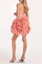 georgia Appliquéd organza coral mini dress