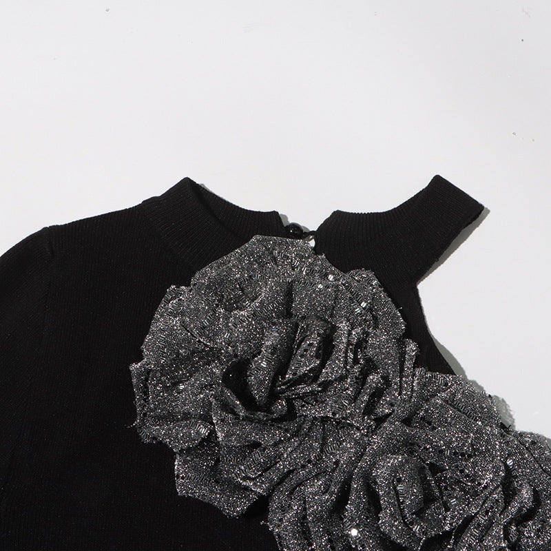 Flowering Girl Women CYANNE BLACK ONE SHOULDER FLOWER MINI DRESS