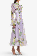 winni Lily Blossom Print Lilac Butterfly Sleeve Midi Dress