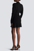 roberta long sleeve flared knit mini dress in black