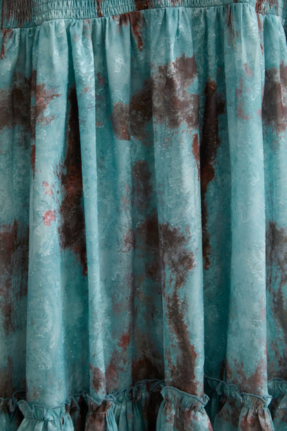 kristin Teal Printed Tiered Ruffle Maxi Dress - green