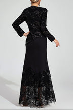 joanna Black long sleeve Embroidered Maxi Dress