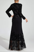 Joanna Black Long Sleeve Embroidered Maxi Dress