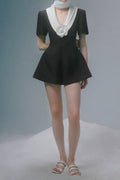 Flowering Girl Women v Neck White 3d Flower Jumpsuit In Black