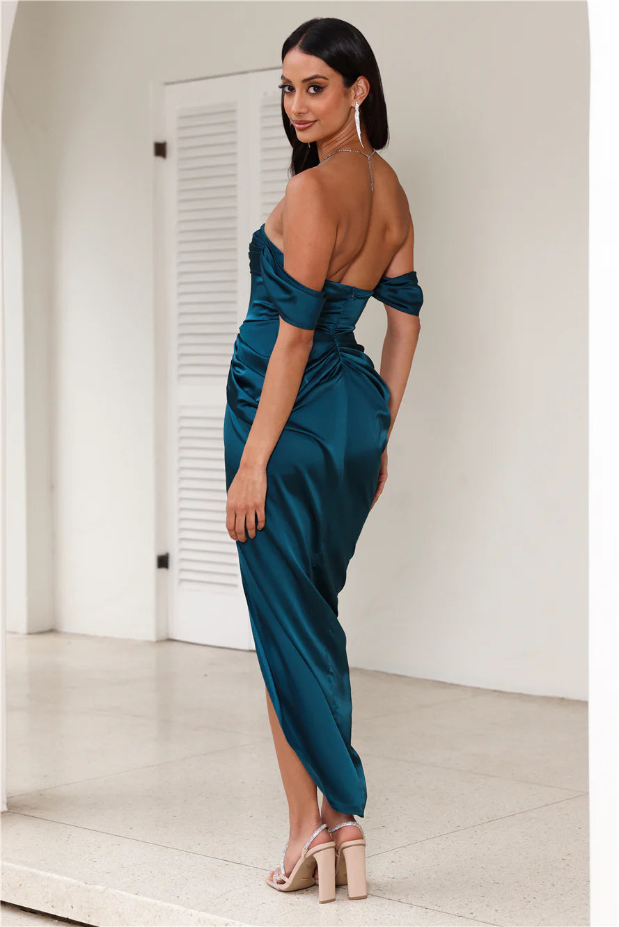 Flowering Girl Women strapless satin midi dress in teal