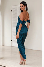 Flowering Girl Women strapless satin midi dress in teal