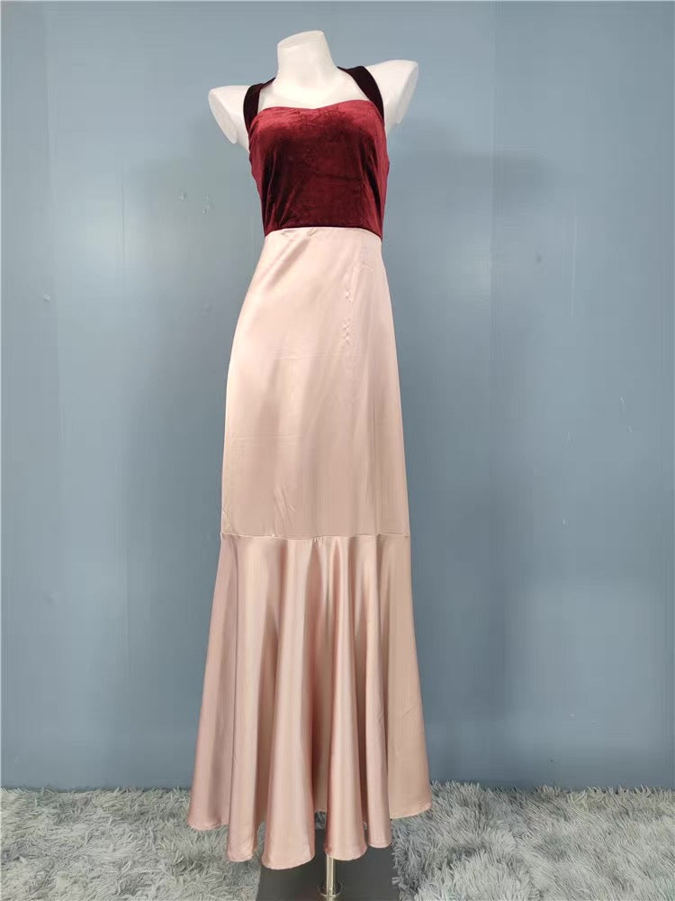 Mesmerizing Impression Mauve Pink Mixed Media Halter Maxi Dress