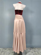 Mesmerizing Impression Mauve Pink Mixed Media Halter Maxi Dress