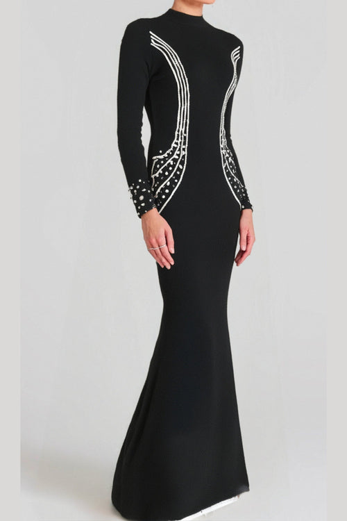 Flowering Girl Women Ashley Crystal Embellished Bodycon Maxi Dress In Black