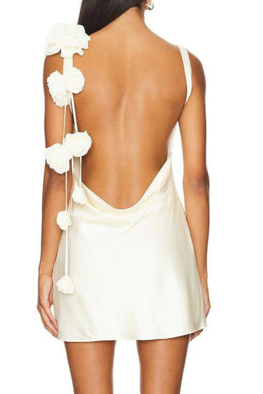 Flowering Girl Women Cheryl 3D Flowers Sleeveless Mini Dress In White
