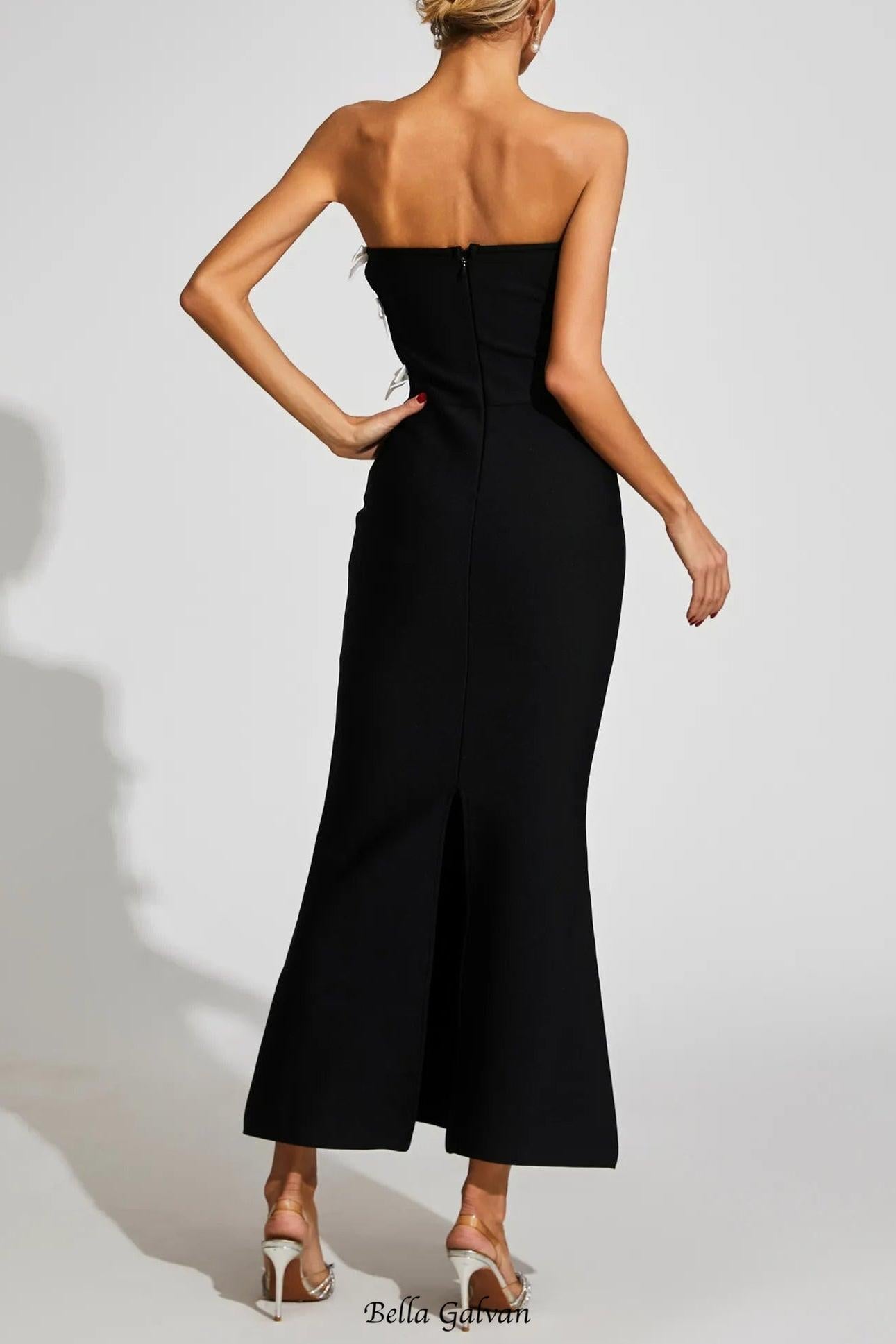 jocelyn Bowknot-Side Bandage Strapless maxi Dress in black