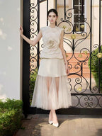 Karima Neutral 3D Petal Top & Skirt Set