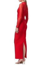 Tina Red Long-Sleeve Mesh See-Through Bandage Maxi Dress