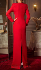 Flowering Girl Women long sleeve heart cutout maxi dress in red