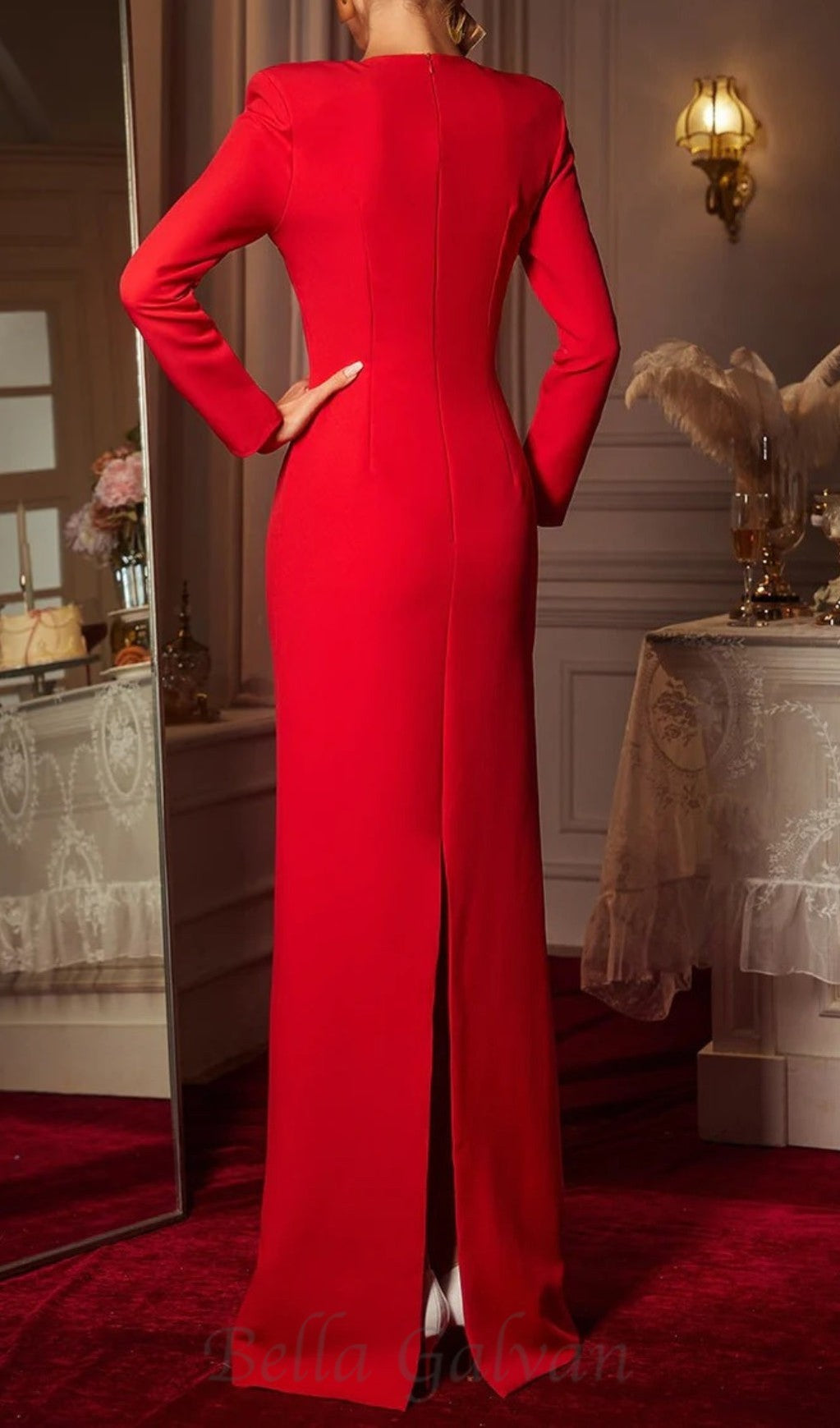 Flowering Girl Women long sleeve heart cutout maxi dress in red