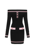 vanessa off-shoulder Knit mini Dress in black