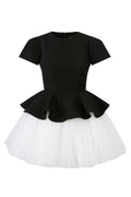 two-tone Velvet ruffle hem puffy mini dress