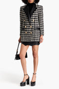 Novia Black Double-Breasted Houndstooth Wool-Blend Tweed Blazer