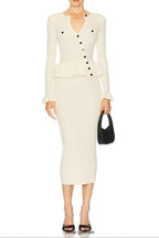 caroline Asymmetric Knit Midi Dress in beige