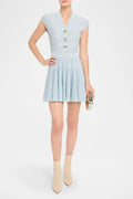 Flowering Girl Women Short-Sleeve Flechage Knit Flare Mini Dress In Blue