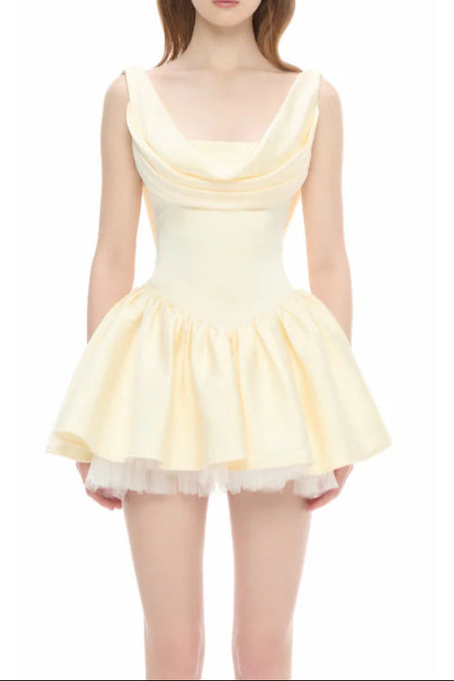 Flowering Girl Women bernice backless pleated puffy Mini Dress - Champagne