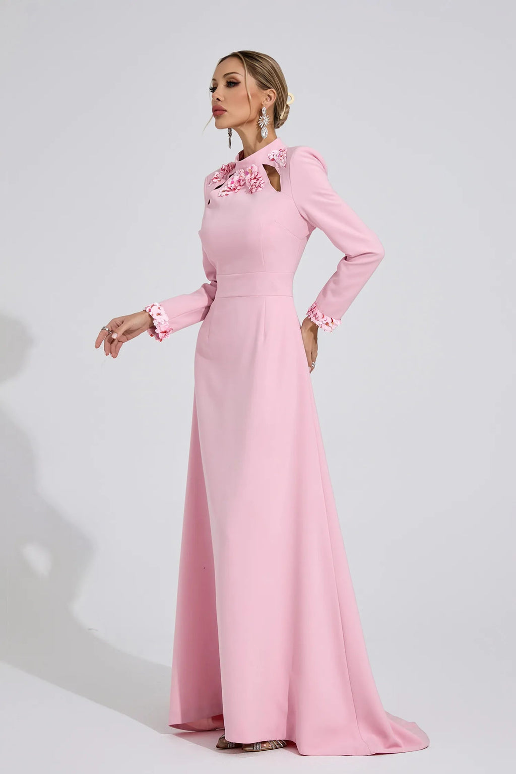 Shirley Light Pink Rhinestone Cutout Mermaid Maxi Dress