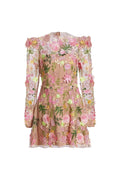 caitlin A-line Floral long sleeve Mini Dress In Pink