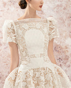 Flowering Girl Women rose sleeve lace hollow mini dress in white