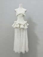 Tiffany Fitted Lace-Paneled Strapless Maxi Dress In Green
