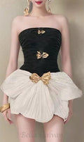 Flowering Girl Women two-tone bow strapless ruched mini dress