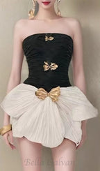 Flowering Girl Women two-tone bow strapless ruched mini dress