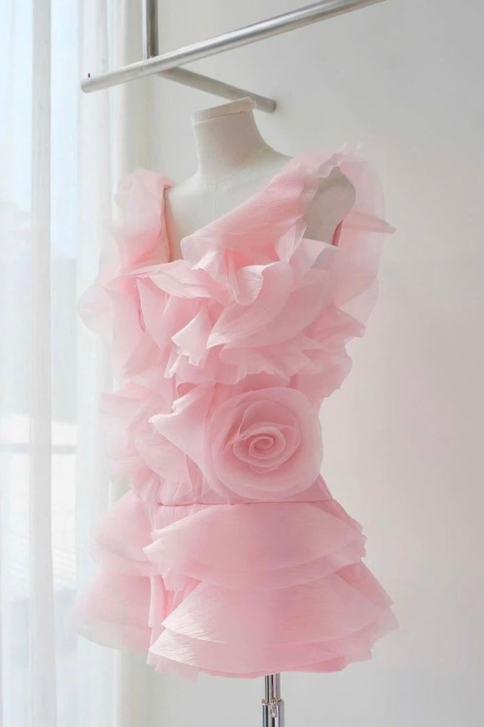 Flowering Girl Women Theia Ruffle Layers Strapless Mini Dress In Pink