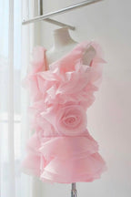 Flowering Girl Women Theia Ruffle Layers Strapless Mini Dress In Pink