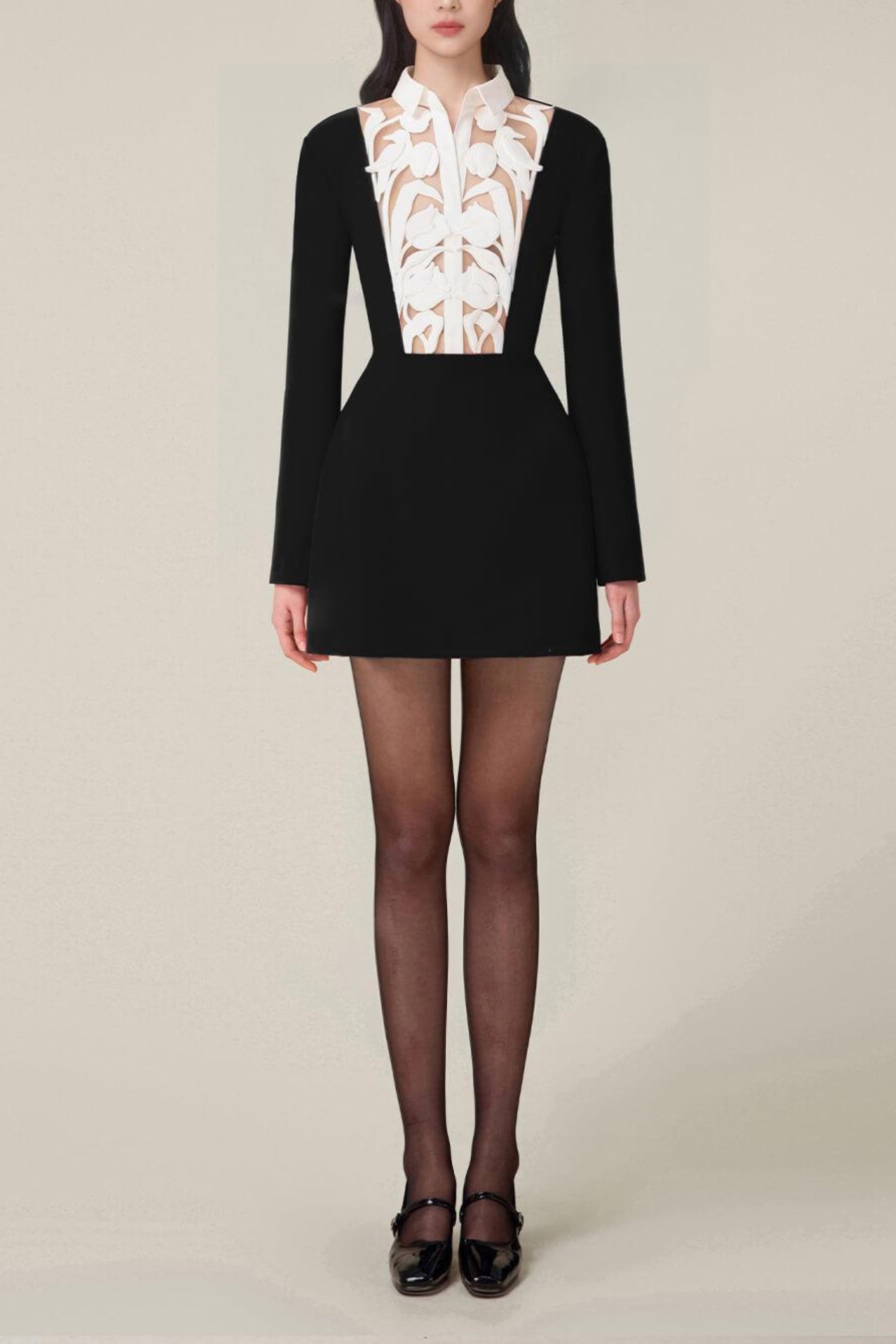 Flowering Girl Women Hollow a-Line Mini Dress In Black