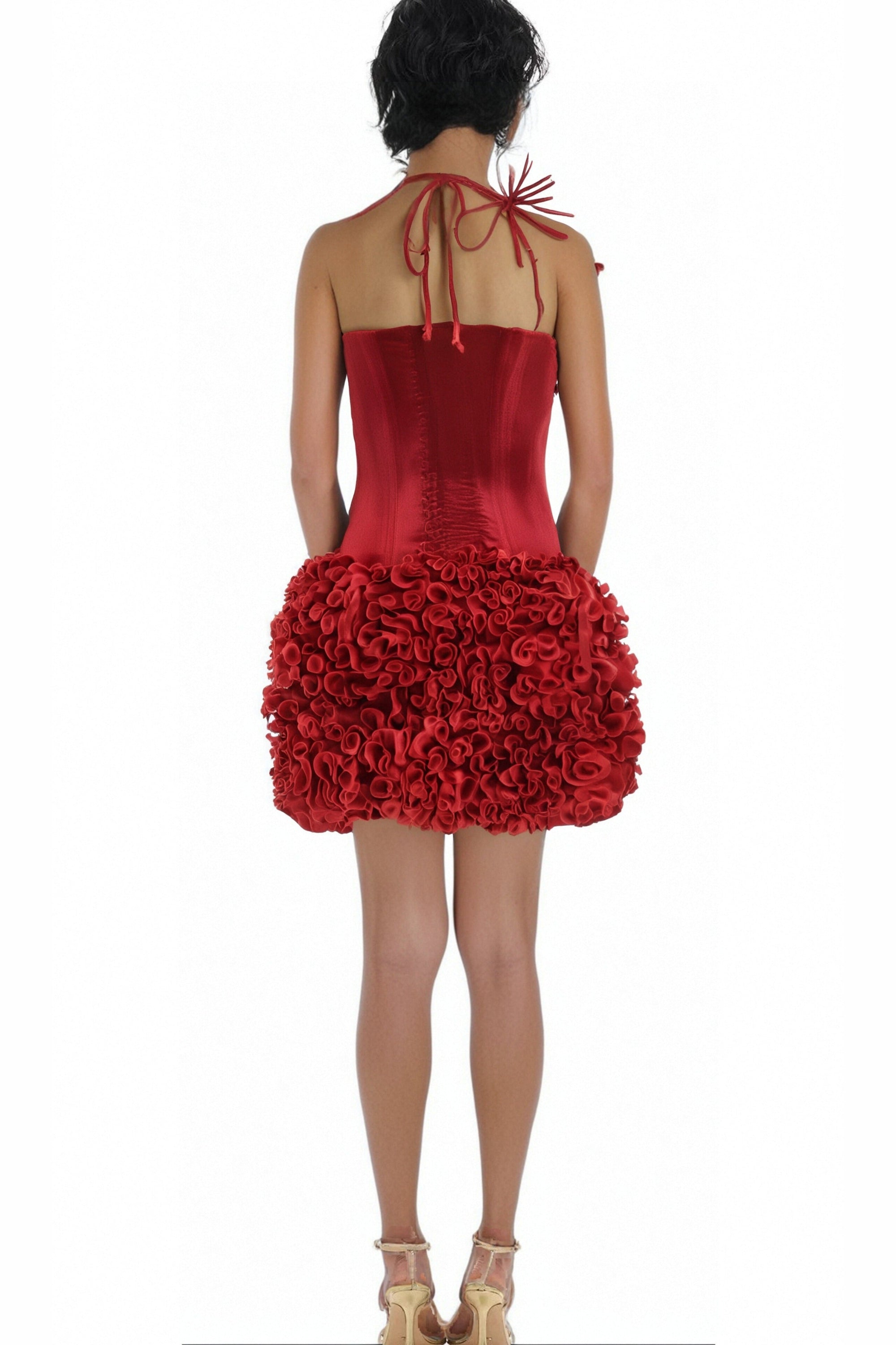 Flowering Girl Women Corset Floral Mini Skirt Suit In Red