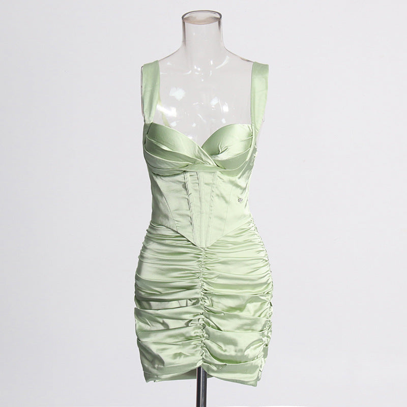 Flowering Girl Women CUSI CORSET RUCHED MINI DRESS IN GREEN