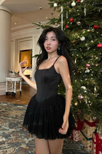 celeste lace bowknot backless mini dress in black