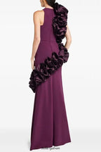 joanna ruffled-appliqué bodycon gown Claret