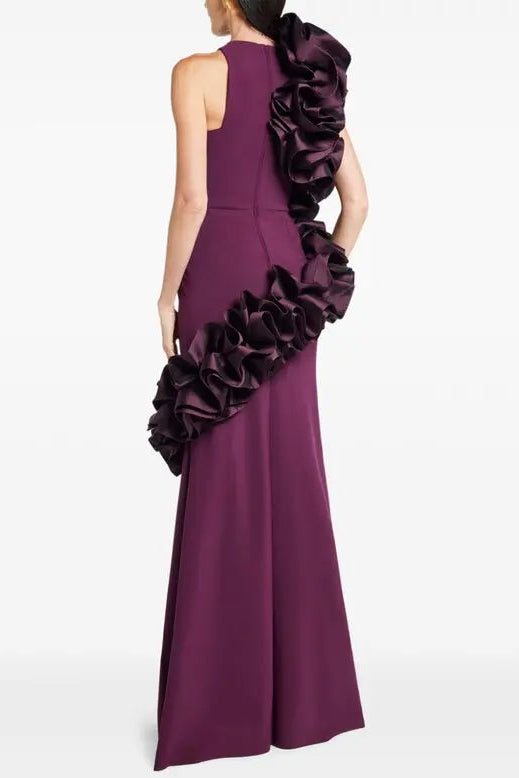 Joanna Ruffled-Appliqué Bodycon Gown Claret