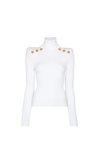 WHITE RIBBED ROLL-NECK SWEATER