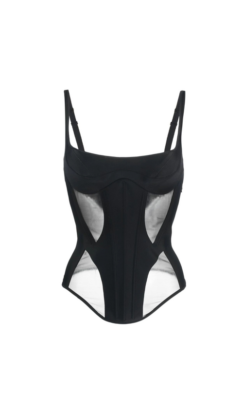 Flowering Girl Women BLACK ILLUSION BONDED PANELLED CORSET TOP