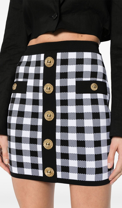 Flowering Girl Women BLACK FINE KNIT GINGHAM SKIRT
