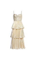 TIERED METALLIC MIDI DRESS