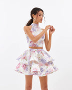Flowering Girl Women jessica printed backless halter top skirt set in pink