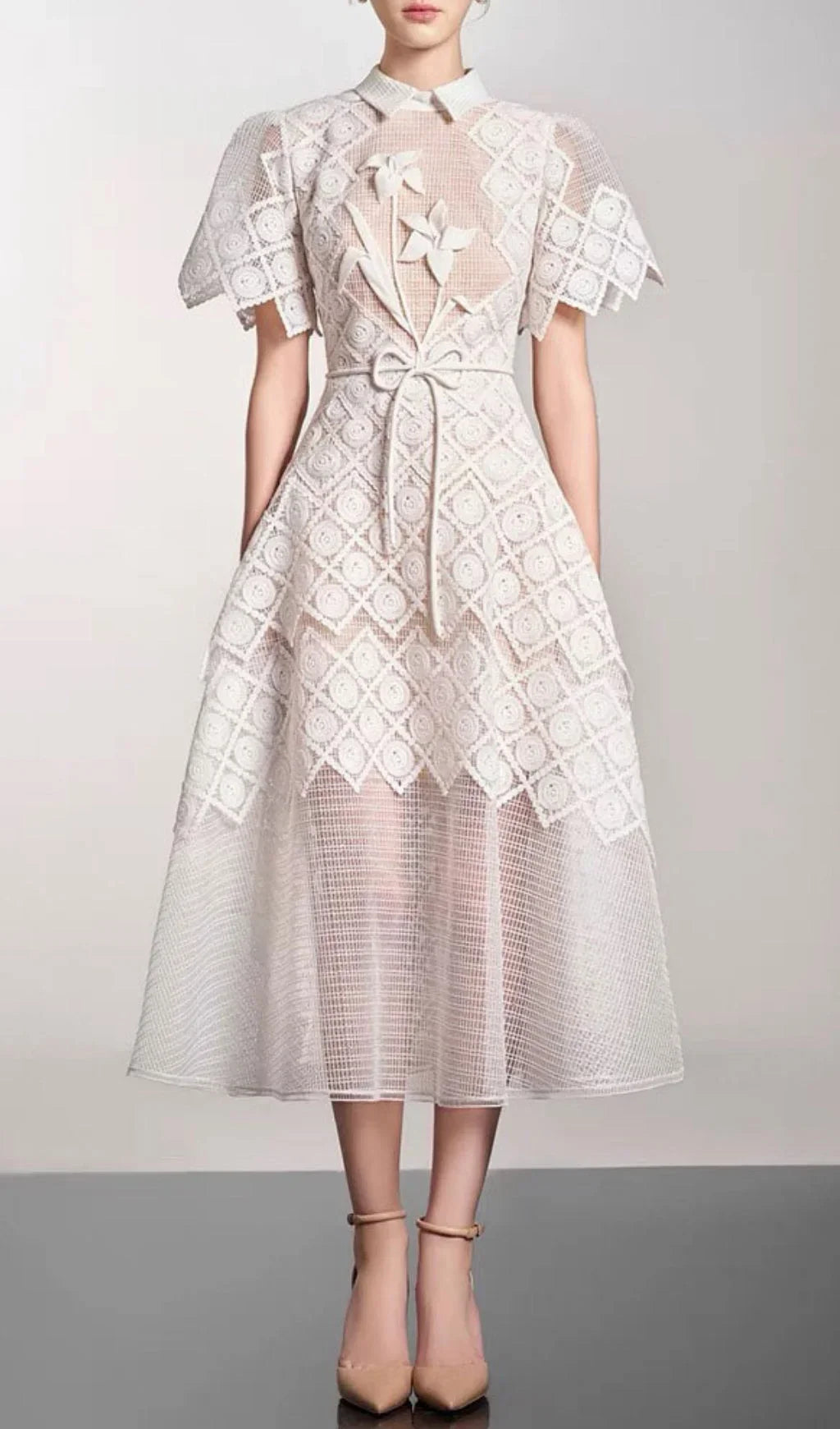EMBROIDERY MIDI DRESS IN WHITE