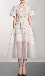EMBROIDERY MIDI DRESS IN WHITE