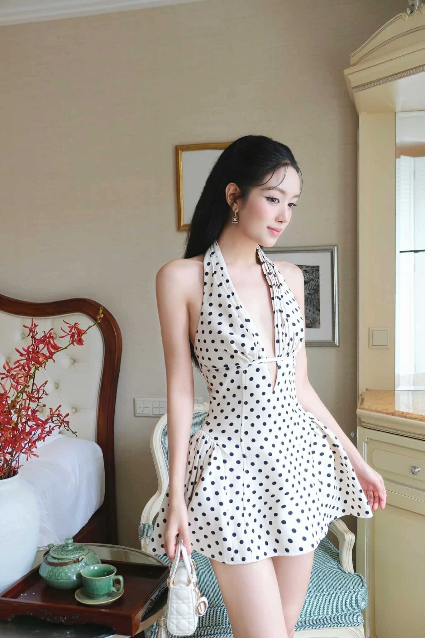 Flowering Girl Women Tiffany Plunge Dot Mini Dress